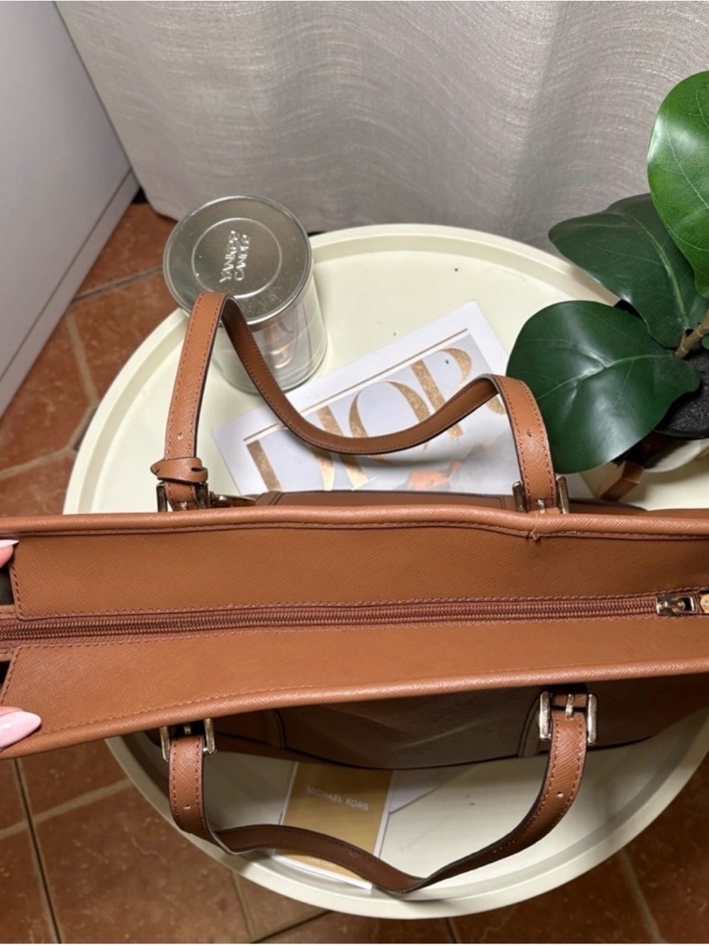 Michael Kors Tan Leather Saffiano Tote with Gold Charm - Picture 6 of 6